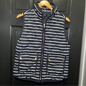 J CREW Women Navy Blue Striped Quilted Puffer Vest SIZE M
